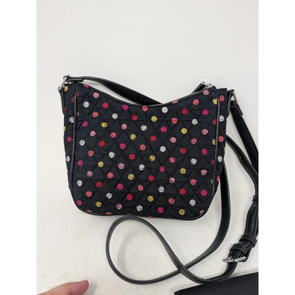 Vera Bradley Black Polka Dot Quilted Crossbody Bag and Matching Wallet Set